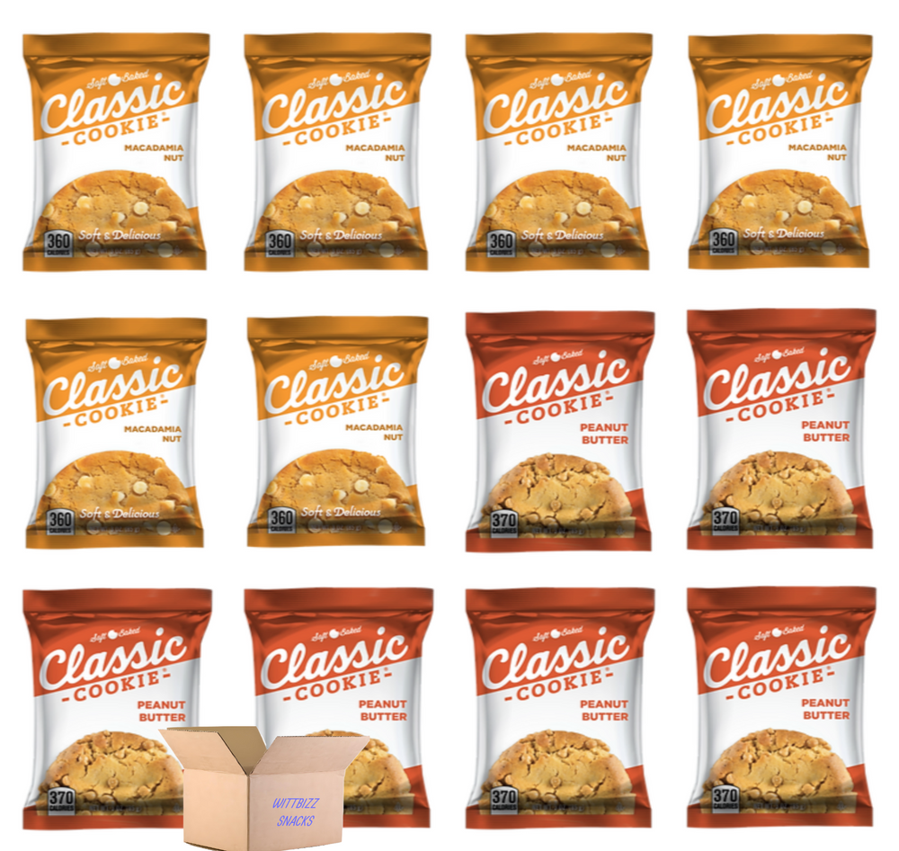 WittBizz Classic Cookie Bundle, Macadamia Nut, Peanut Butter 2oz (12 Pack)