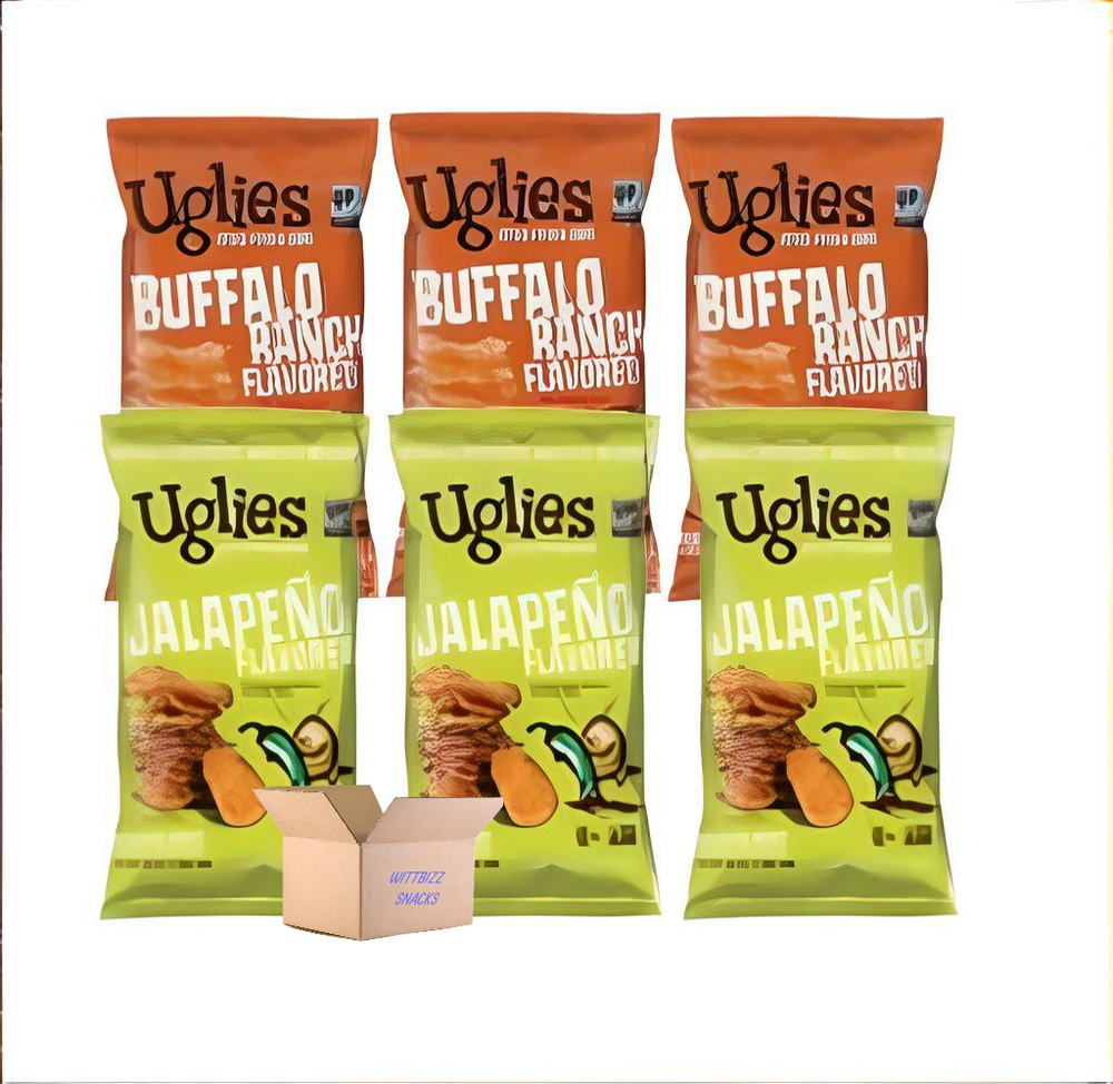 WittBizz Uglie's Chips, Flavor Combo, Buffalo Ranch, Jalapeno 6oz (6 Pack)
